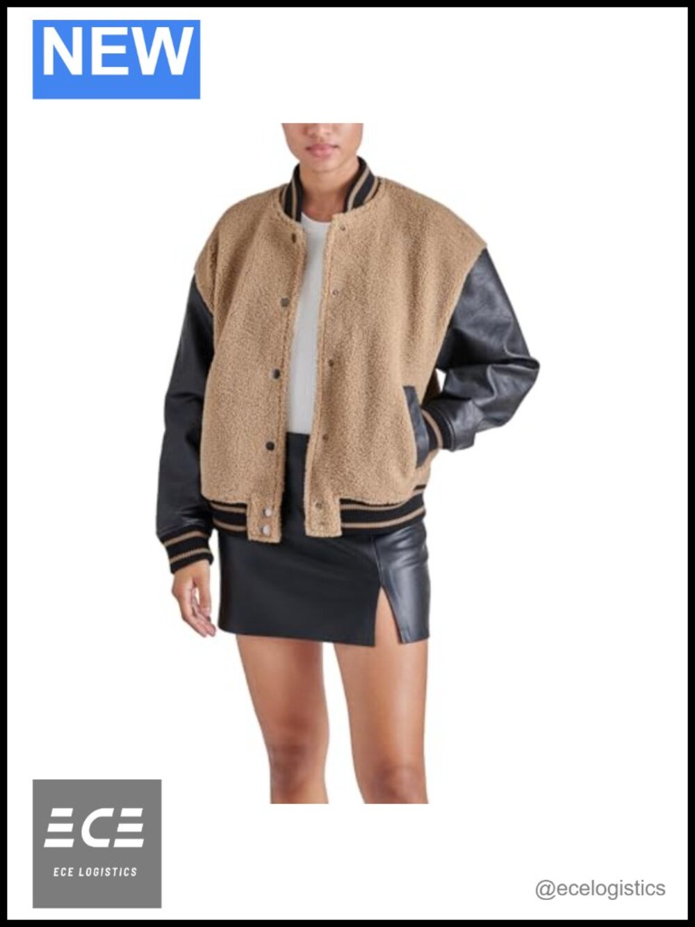 Steve Madden Florence Aviator Jacket Loose Fit Snap Closure 24in